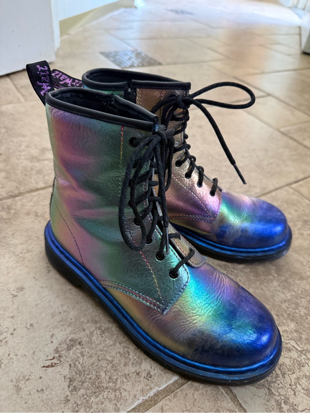 Doc Martens Iridescent Rainbow Lace-Up Boots